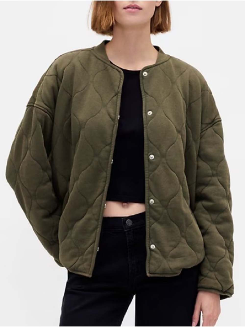 GAP VintageSoft Quilted Oversized Jacket - Black Moss Green Wash - Large